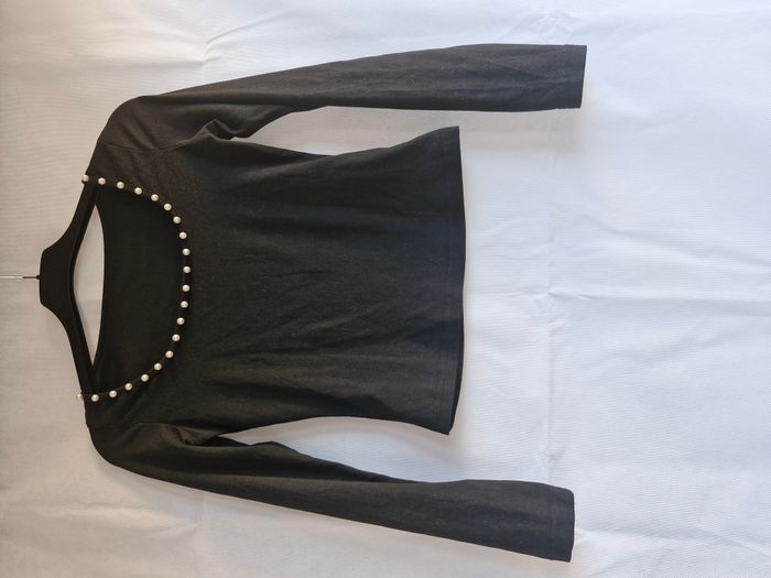 Haut noir perlé manches longues XS Shein
