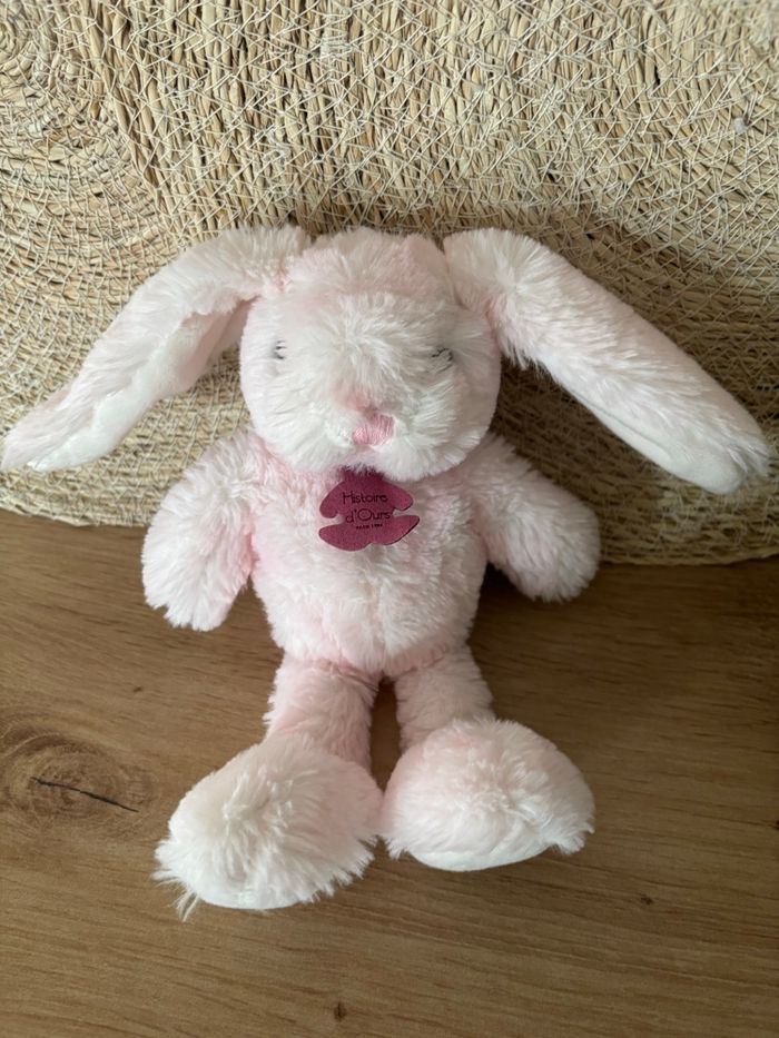 Doudou lapin rose blanc Fluffy histoire d’ours