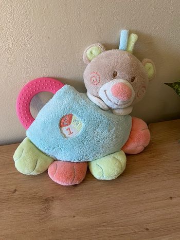 Doudou peluche ours bleu rose vert cube 123 premaman