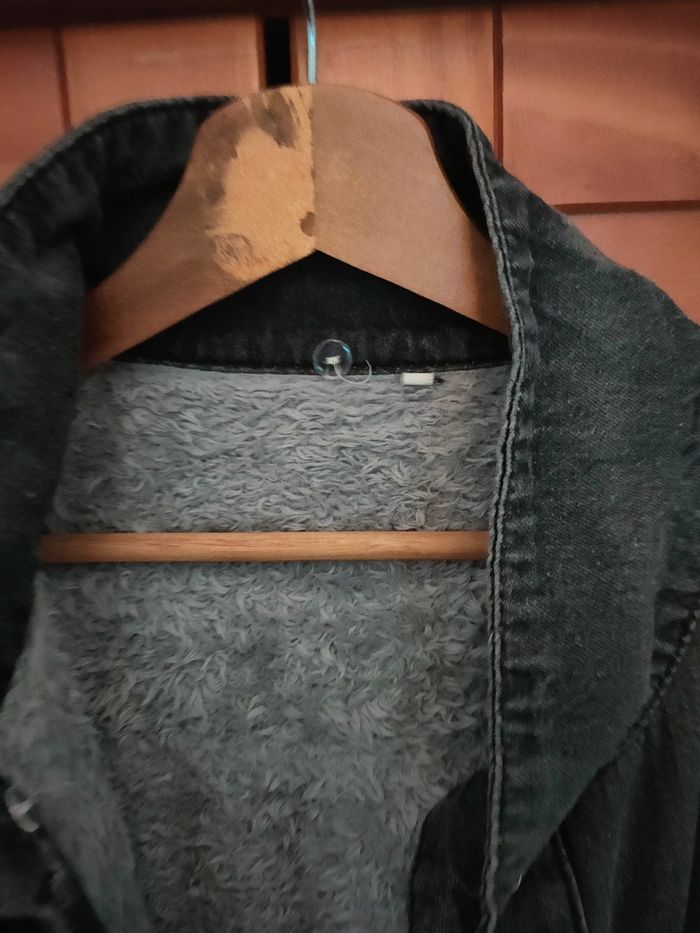 Veste  jean délavé gris fourrure intérieur - photo numéro 4