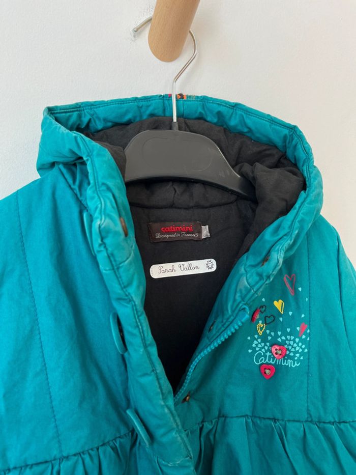 Ensemble parka à capuche turquoise + bonnet + moufles - Catimini 6 mois - photo numéro 5