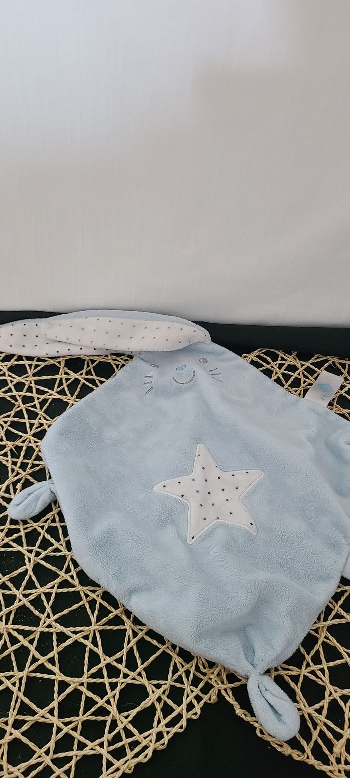 TEX DOUDOU LAPIN BLEU PLAT LOSANGE ETOILE BRILLANTE - photo numéro 3