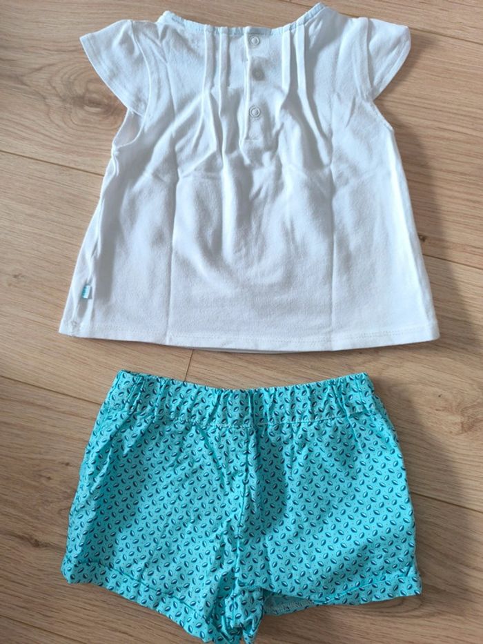 Ensemble T-shirt+ Short Obaïbi fille bleu ciel - Taille 12 mois - 74cm - photo numéro 2