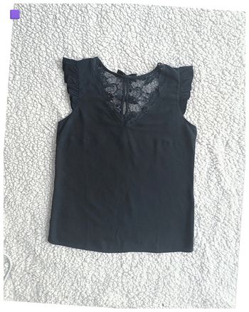 Haut noir bleuté sans manches à volants et dentelle Naf naf sexy mignon nœud papillon