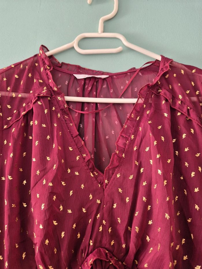 Blouse transparente bordeaux a motifs dorés, taille 38, Camaieu - photo numéro 6