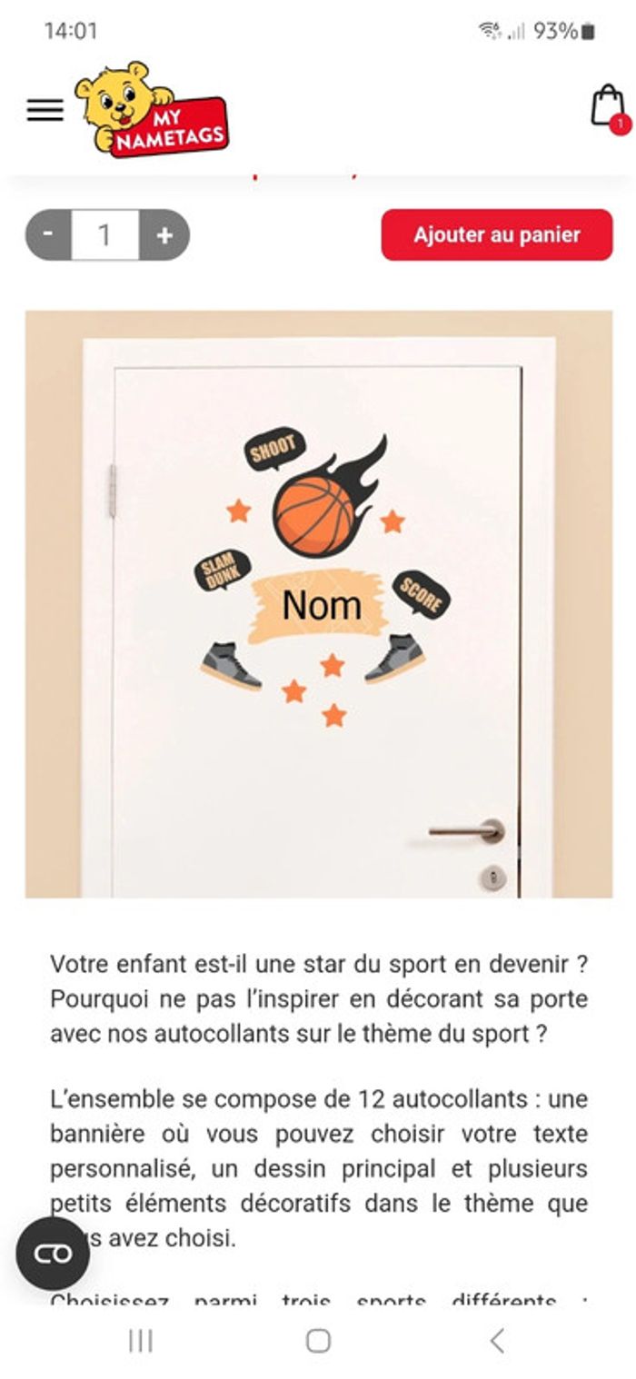 Stickers autocollants de porte basket killian - photo numéro 3