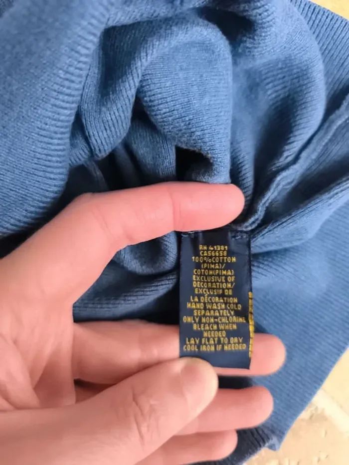 Pull col V bleu logo jaune Ralph Lauren M comme neuf - photo numéro 9