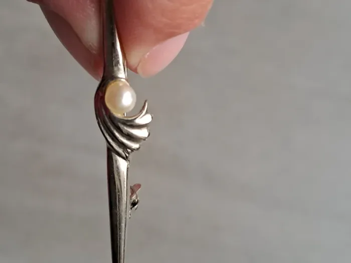 Broche vintage argenté perle - photo numéro 9