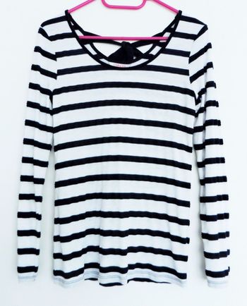 T shirt bleu marine et blanc. Manches longues. Camaieu. Taille 38