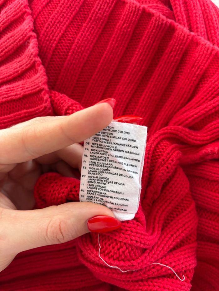 Pull femme rouge côtelé col V H&M taille M - photo numéro 4