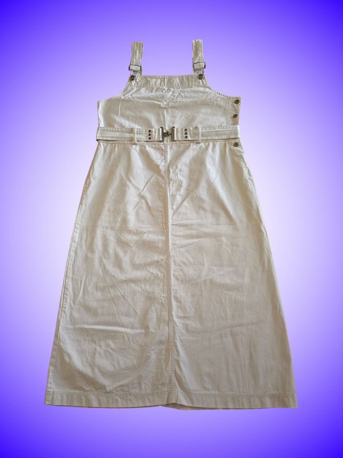 Robe/Jupe Salopette Longue Taille 44 – Toile Beige Clair – Ceinture & Bretelles Ajustables – Bon État