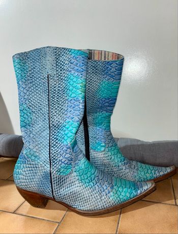 Santiag cuir python bleu turquoise