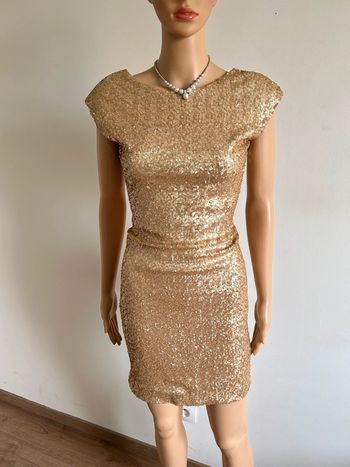 Robe beige et dorée neuve en sequins Soky & Soka taille L (taille petit)