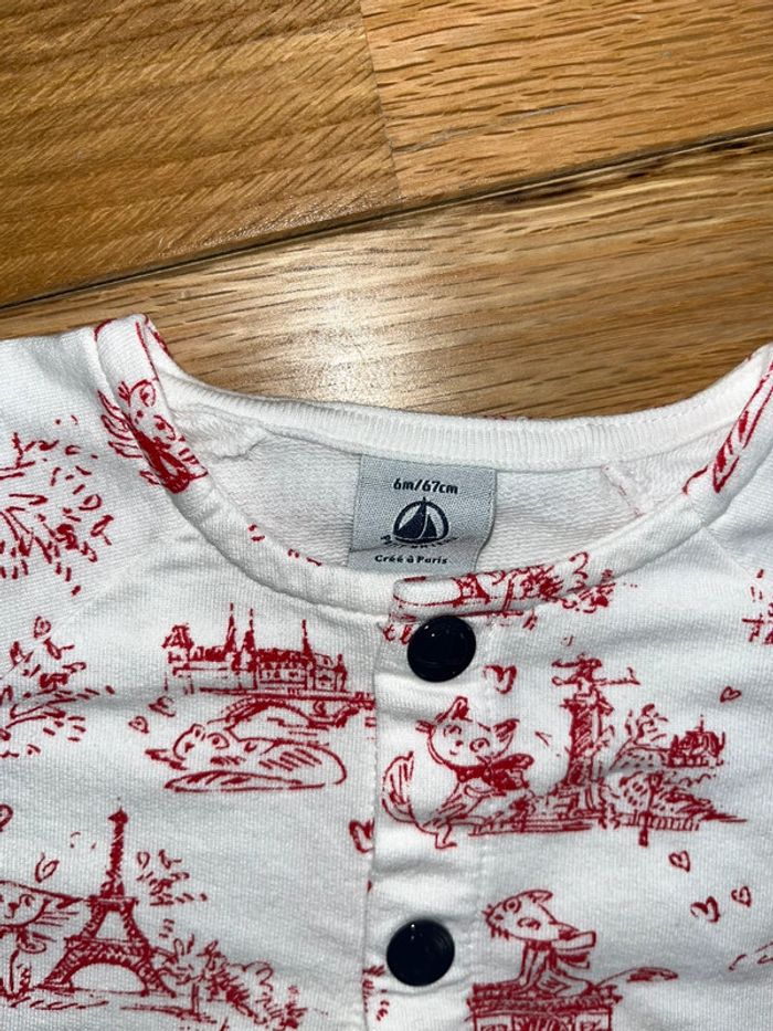 Joli gilet blanc rouge petit bateau motifs Paris très bon état 6mois/68cm - photo numéro 2