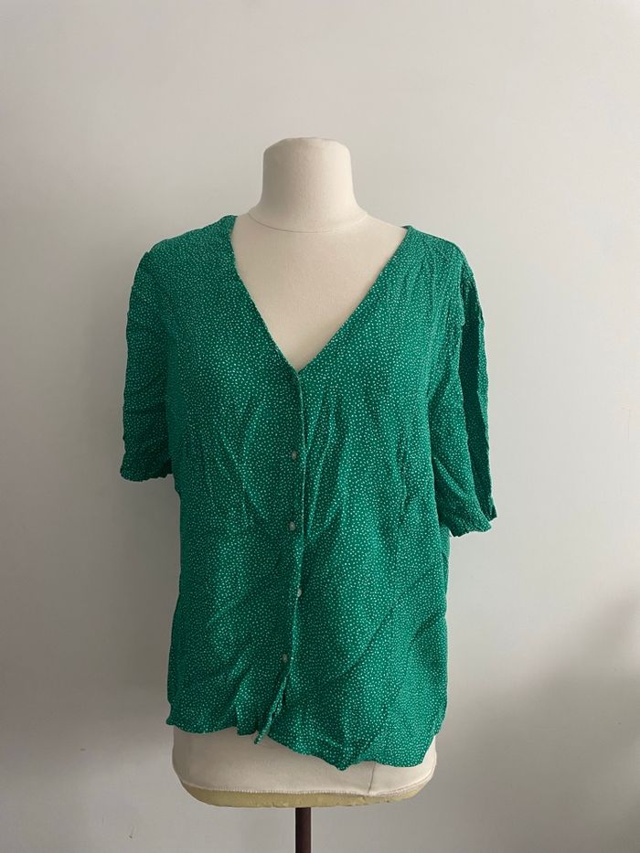 🌸magnifiques Blouse manches courtes verte à pois taille 40 camaieu 🌸