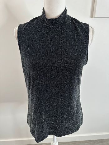 Blouse sans manche noire et argentée Christine Laure Vintage T44 XXL