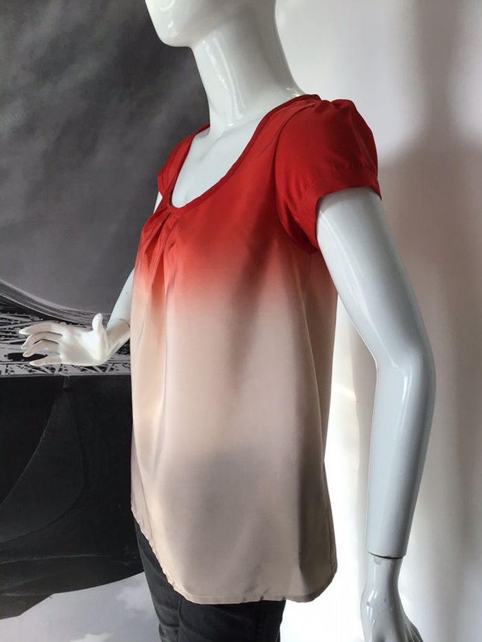 Blouse tunique tri color encolure à nouer