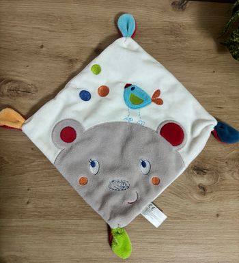 Doudou plat ours gris oiseau bleu nicotoy simba toys