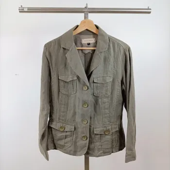 Veste saharienne kaki Mat de Misaine T44 coton lin style casual chic safari été A1531