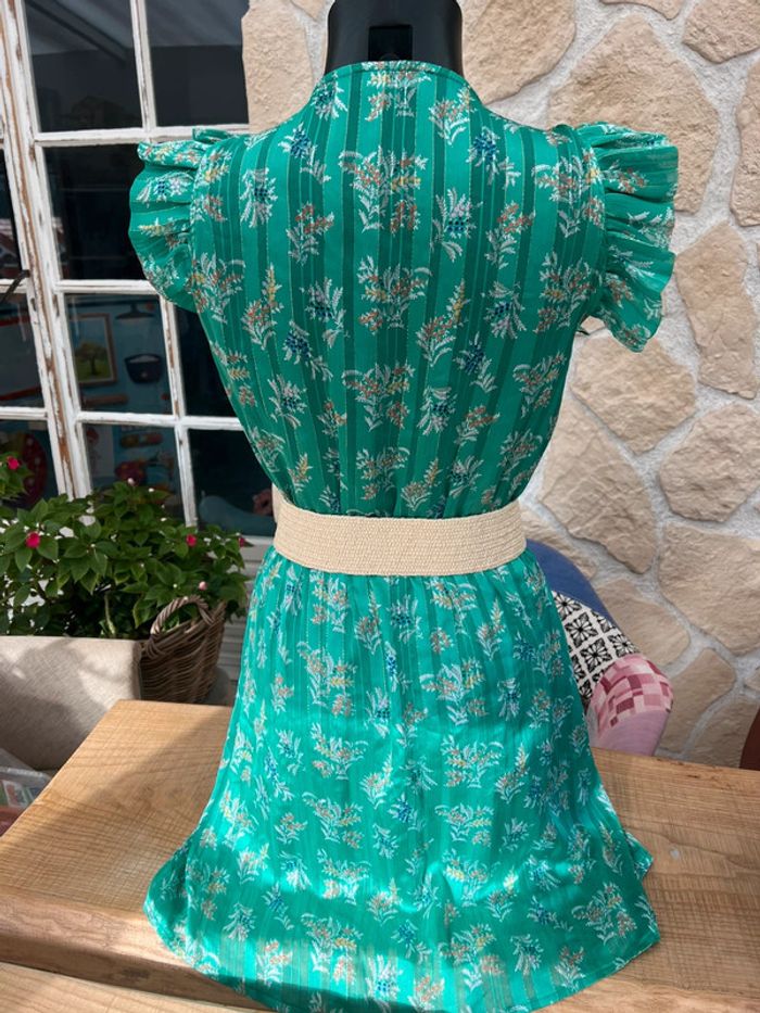 Robe femme rue des abesses taille 1 S :6 38 verte à fleurs en voilage - photo numéro 2