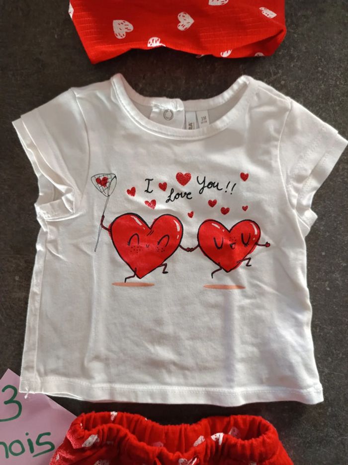 Ensemble 3 pièces coeurs 3 mois - photo numéro 2