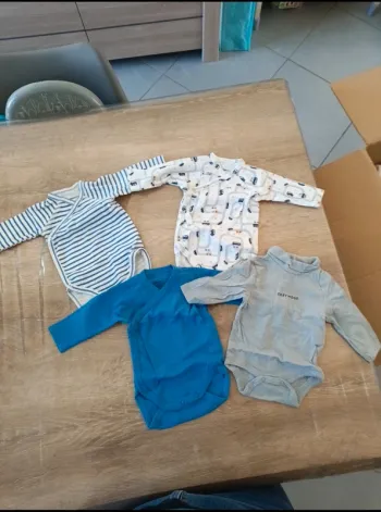 Lot de 4 bodies garçon 1 mois très bon état