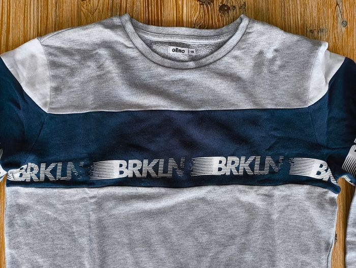 Sweat GÉMO Ado 16 ans Gris Bleu BRKLN Streetwear - photo numéro 2