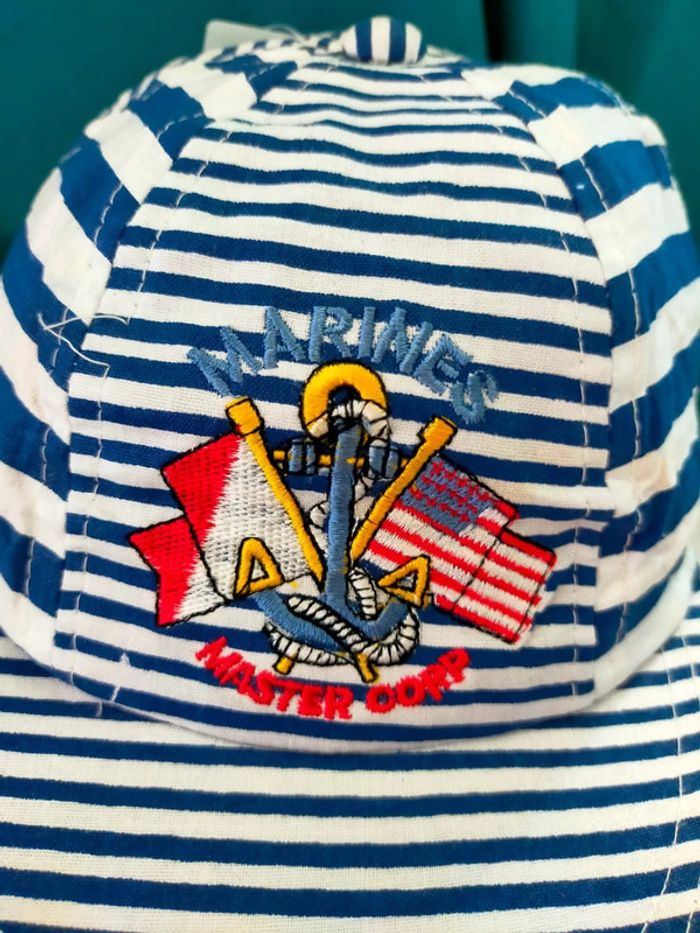 Casquette rayée bleu marine – motif Marines – Taille 56 cm - photo numéro 3