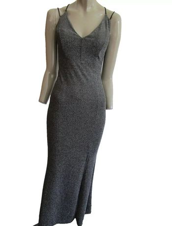 idéal baptêmes mariages fêtes robe sirène en lamé noir et argent brillant