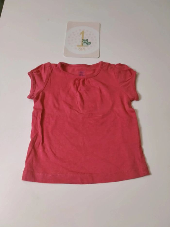 ensemble 12 mois – T-shirt rose & legging blanc - photo numéro 3