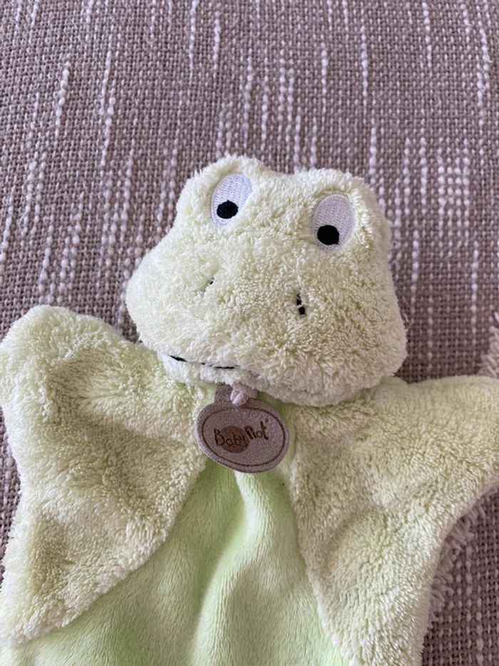 Peluche doudou marionnette 28cm Babynat grenouille crapaud vert très bon état - photo numéro 2