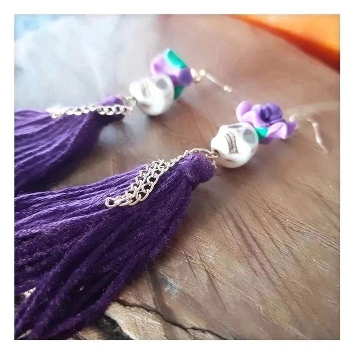 Boucles d'oreilles fantaisies muerte skull femme Neuve - photo numéro 4