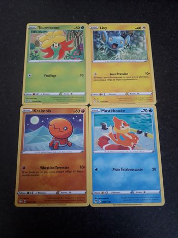 Tournicoton + Lixy + Kraknoix + Mustébouée lot de 4 cartes Pokémon neuves