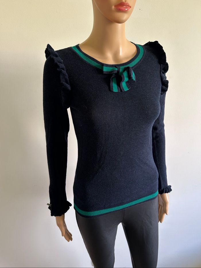 Pull bleu marine et vert à manches longues Morgan taille S TBE - photo numéro 2