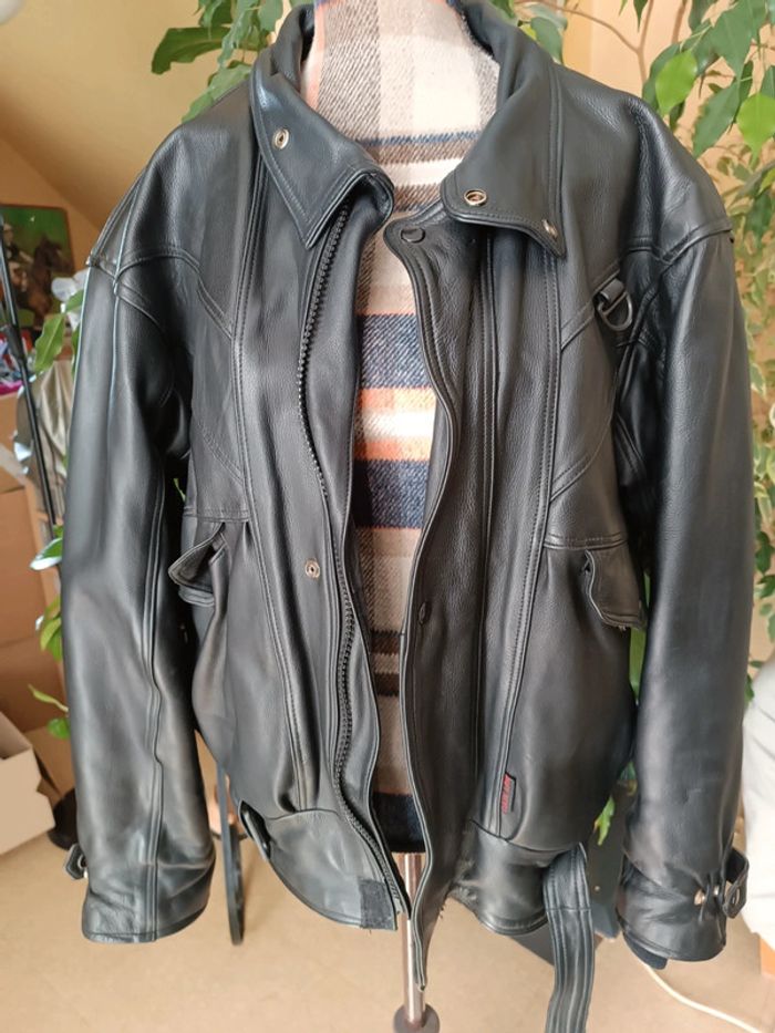 Blouson moto noir en cuir - photo numéro 2