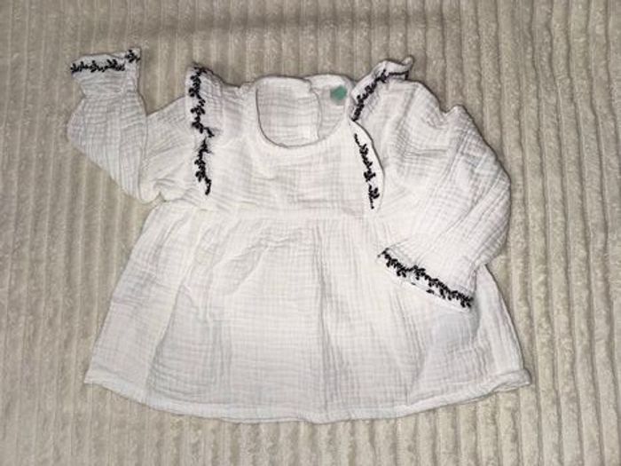 Blouse en coton - blanc et noir - tex - 6 mois - excellent état/comme neuf