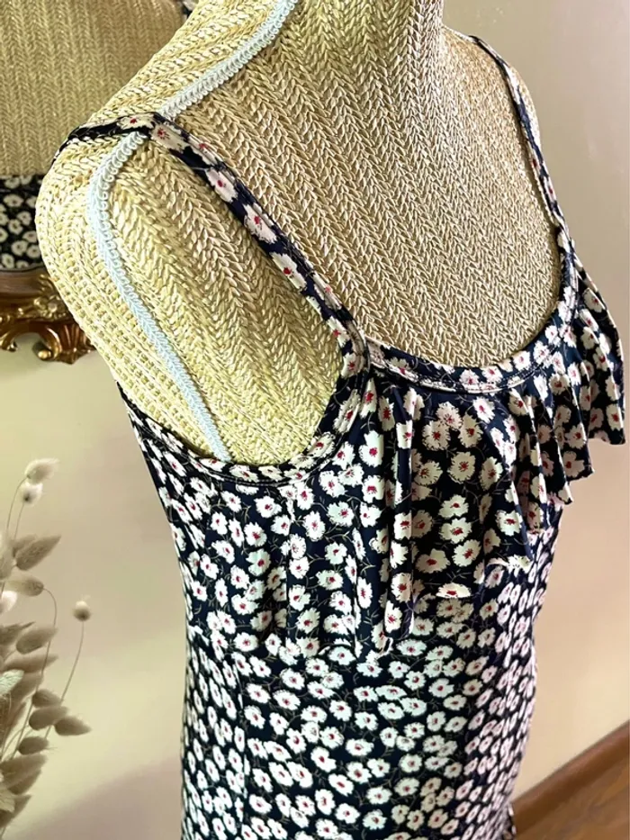 Robe à volant Motif Floral – Marine et Blanc – Neuf - photo numéro 3