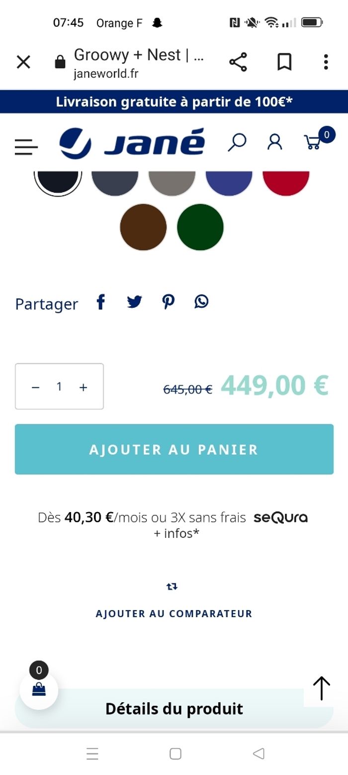 A vendre cosy+siège auto évolutif marque Jane