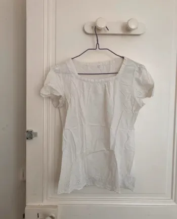 Blouse t-shirt blanc broderie anglaise coton (Taille S)
