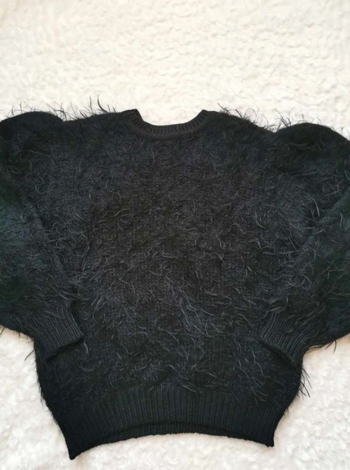 Authentique pull vintage année 80 noir angora broderie perles épaules bouffantes 38 M - photo numéro 11