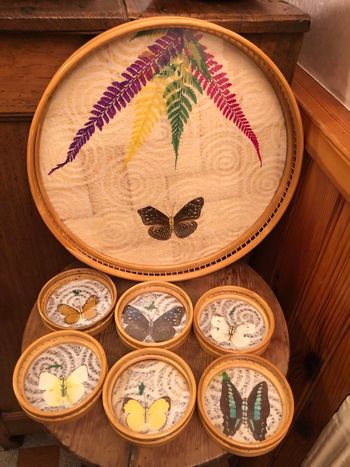 Ancien service plateau et dessous de verre papillons