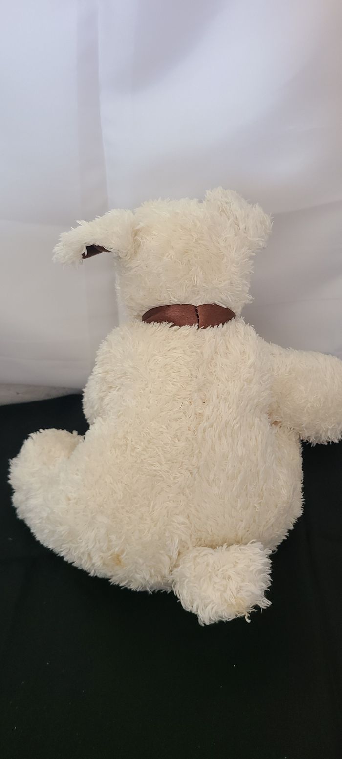 Doudou peluche chien blanc marron - photo numéro 2