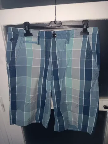 Short homme à carreaux taille 38 bleu-vert, style décontracté