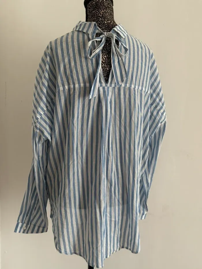 Chemise rayée bleu et blanc – Manches chauve-souris – Taille L - photo numéro 3