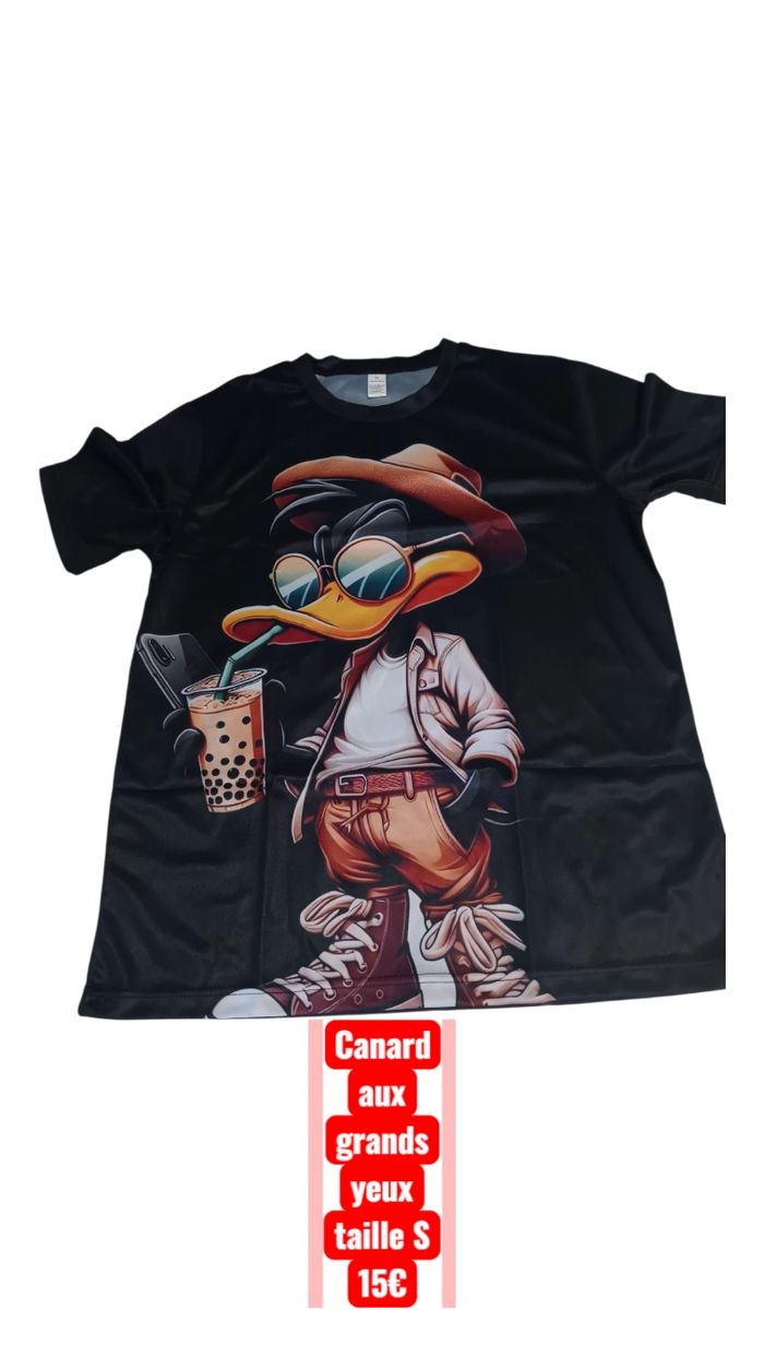 Tshort  noir canard aux grands yeux  taille S - photo numéro 5