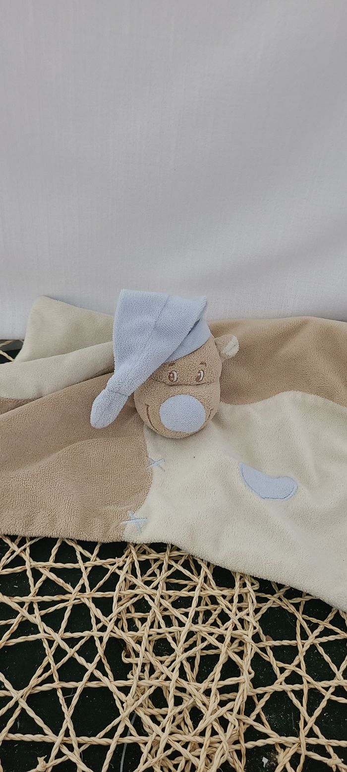 Doudou plat ours bleu beige Manon et Valentin - photo numéro 2