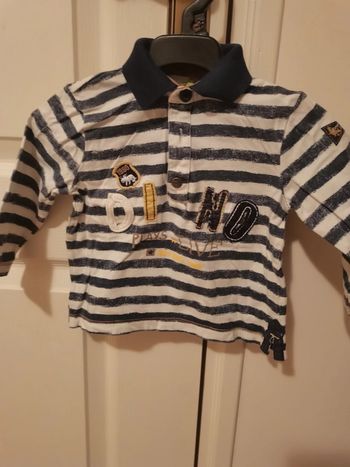 Polo rayé manches longues rayé blanc et bleu