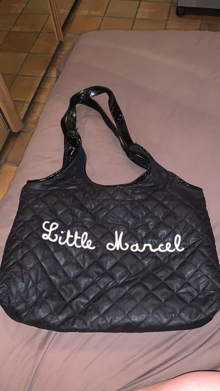 Sac Little Marcel noir matelassé et cuir intérieur rayé