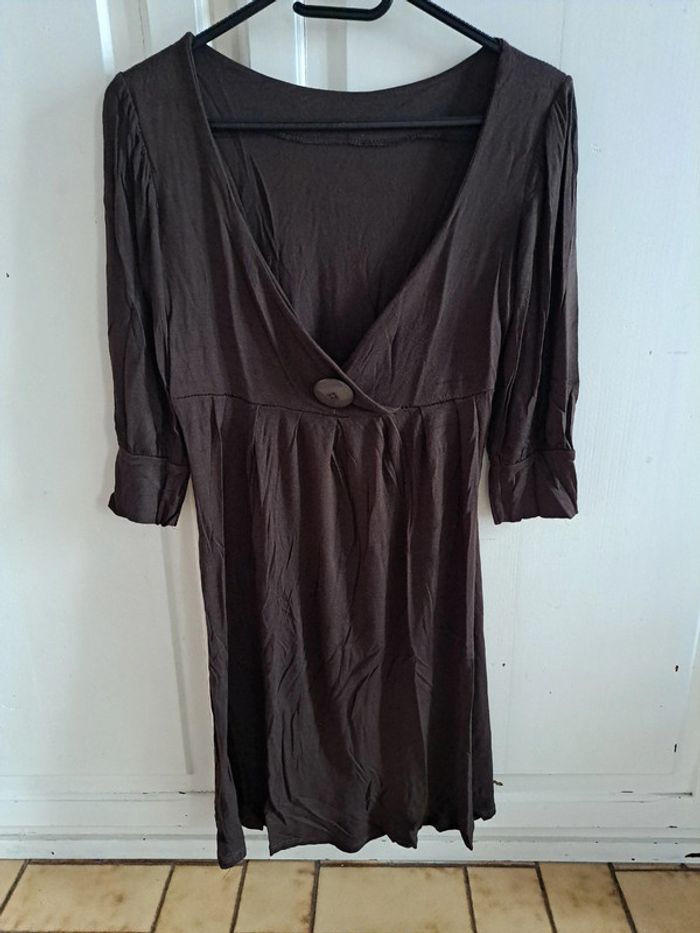 Robe tunique manche 3/4 col V marron taille unique