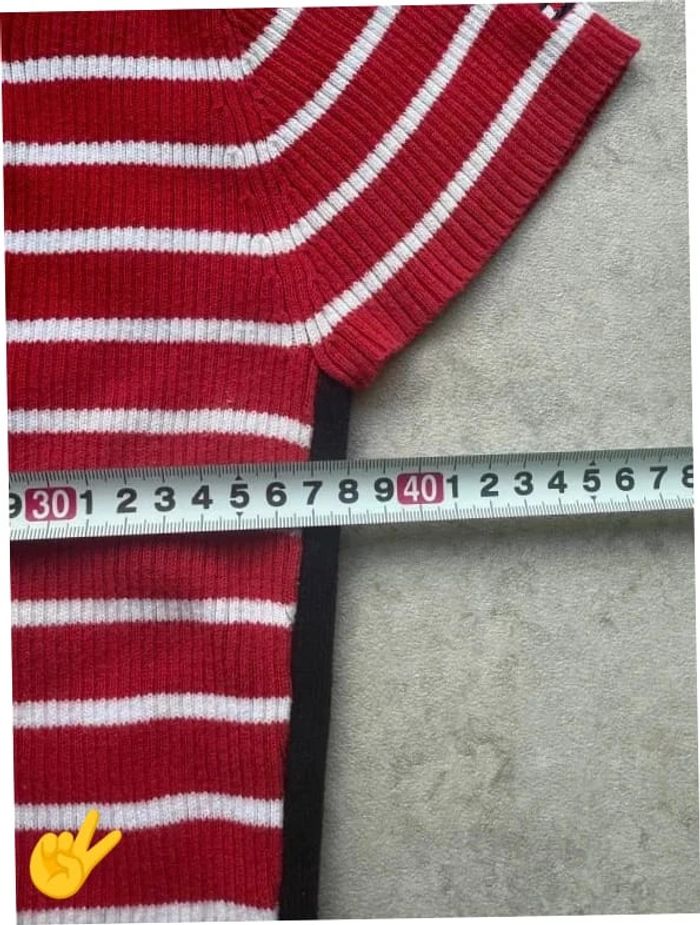 Pull Tommy Hilfiger Col V Taille M rouge blanc Femme Women PULL0173 - photo numéro 4